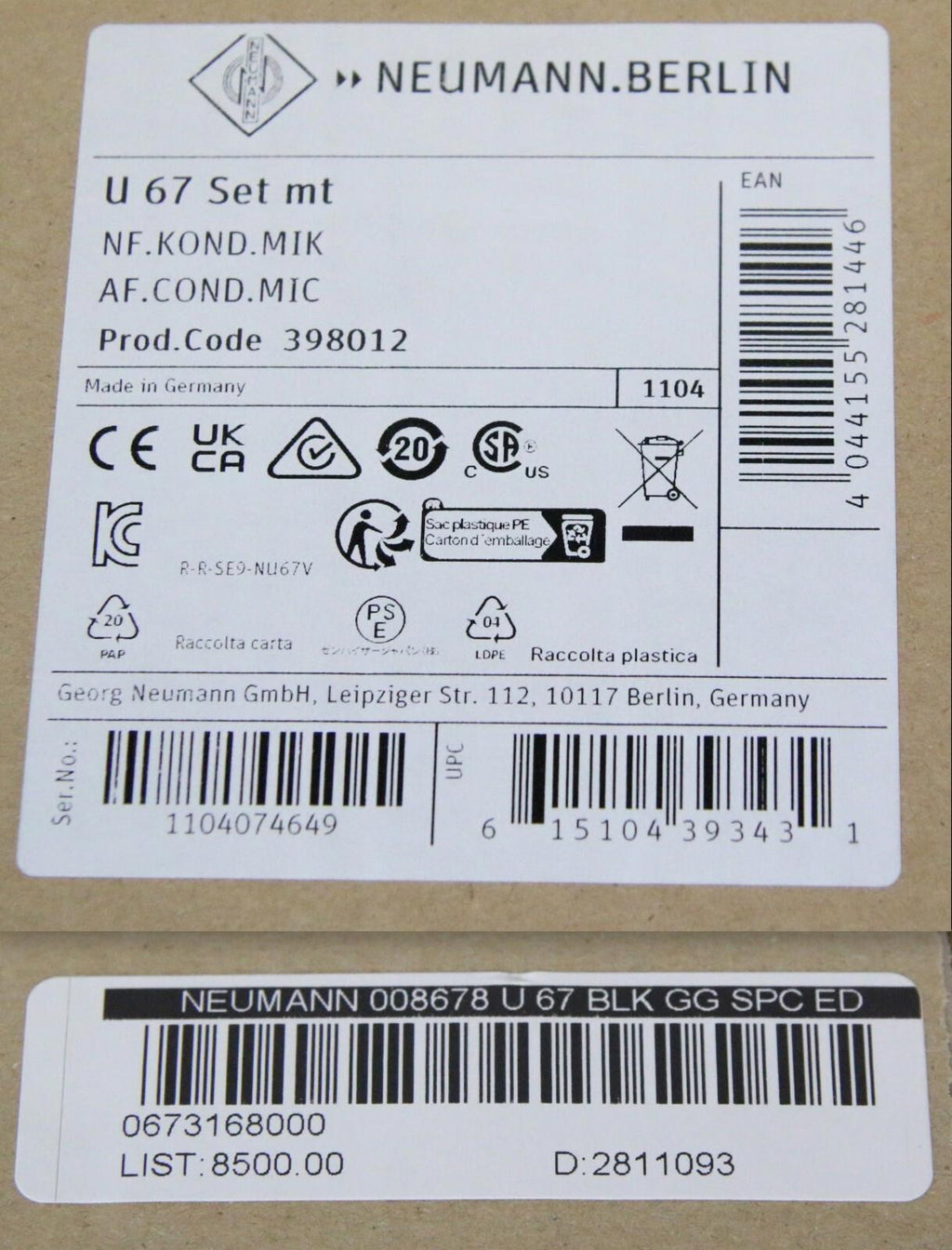 *MUST SEE* Neumann U67 Set Black - GG - Special-Edition Tube Microphone - NEW