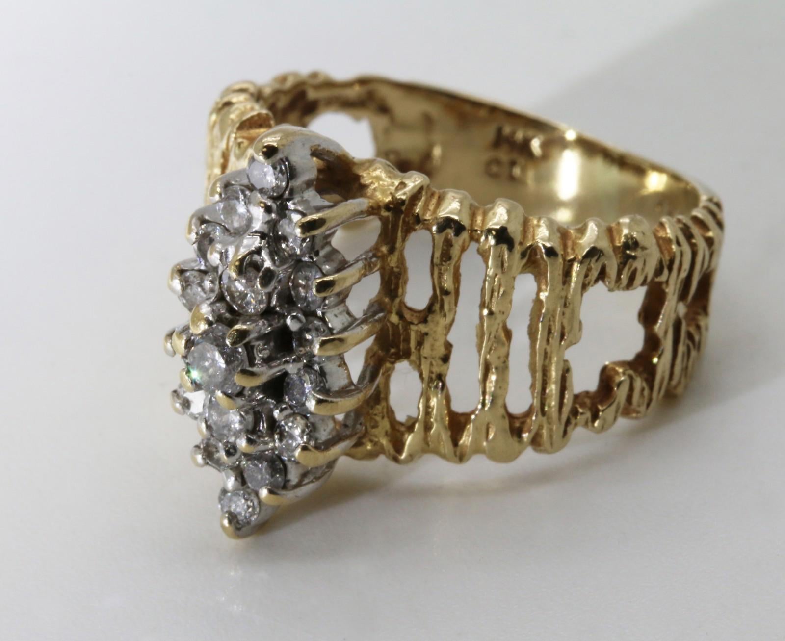 Solid 14k Gold ring with 17 Diamonds 0.5 TCW Oval Design Aged Reclaimed Wood sz6