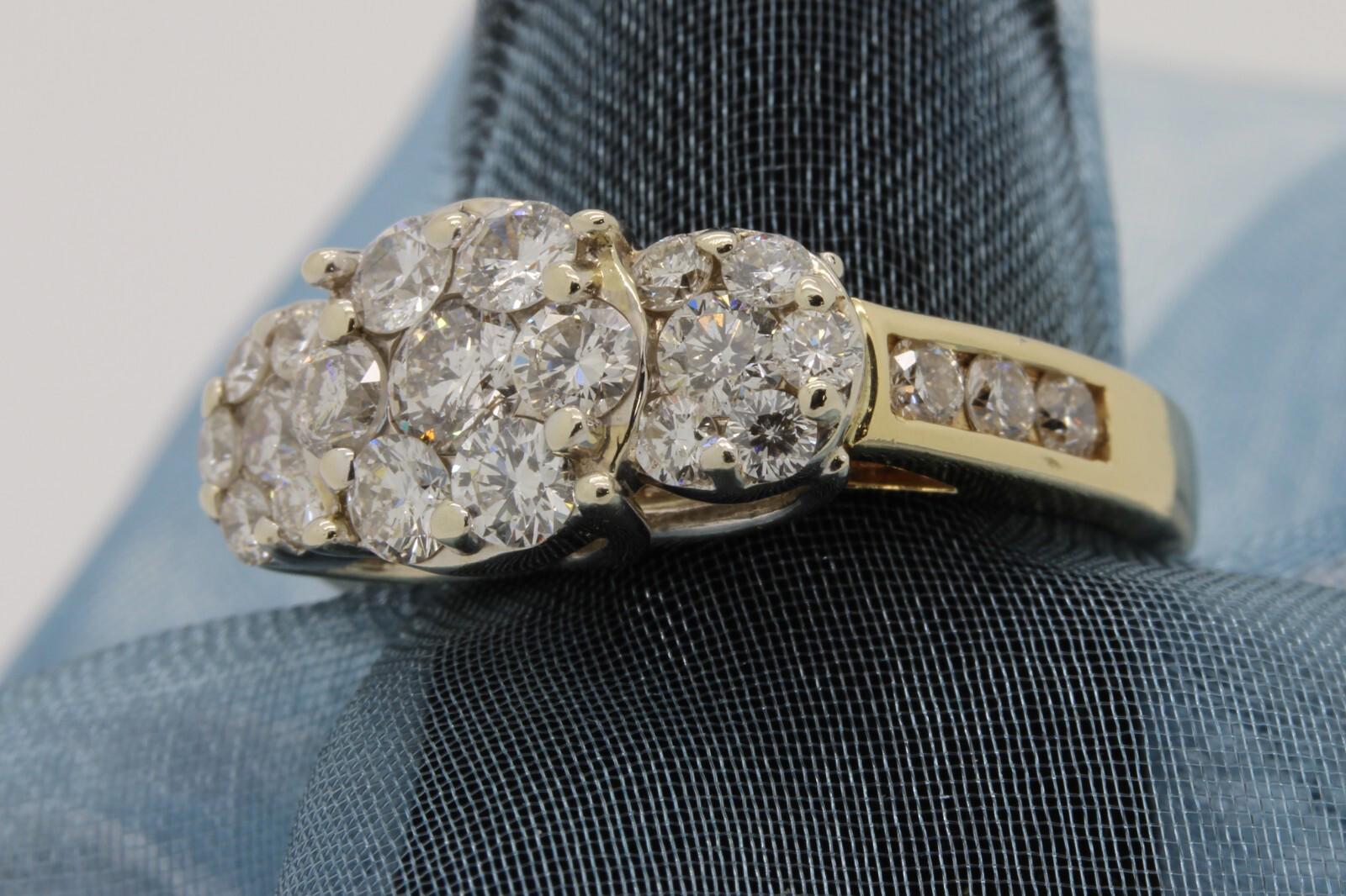 Stunning Patented Flower Cluster Diamond 14k Solid Two-Tone Gold Ring 1.35 TCW 