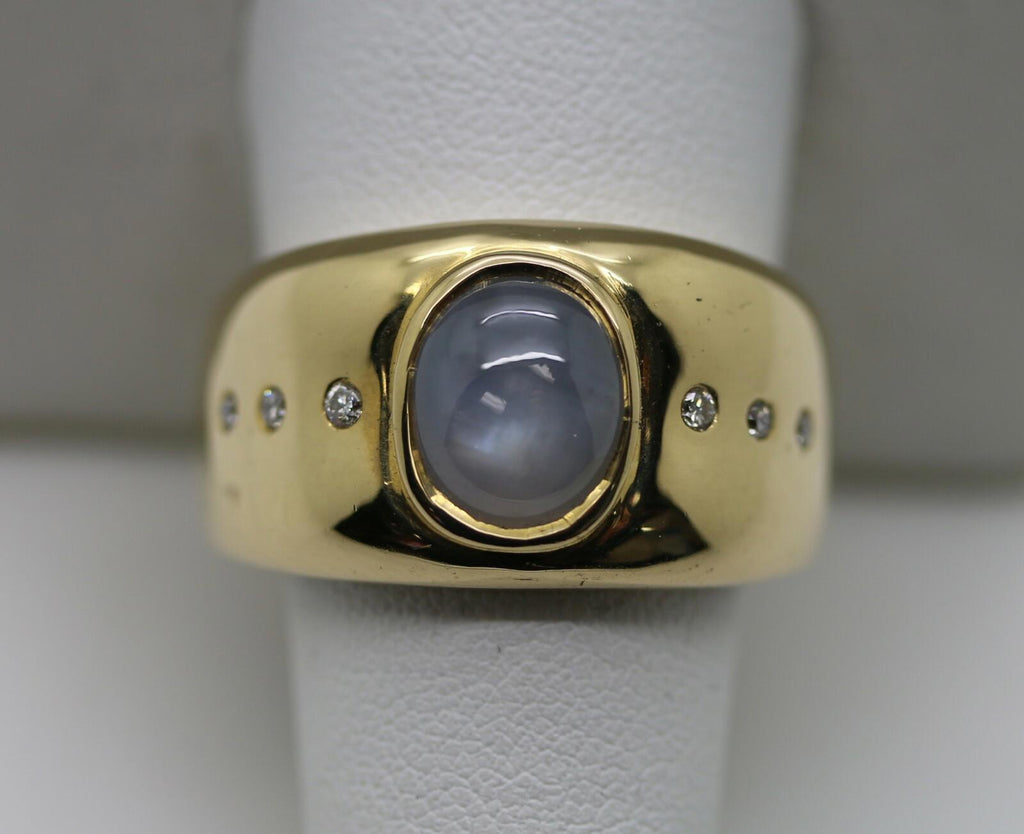 18 Karat Yellow Gold Men's Moonstone Ring w/ Diamonds Size 10.5 "GPG" Excellent!