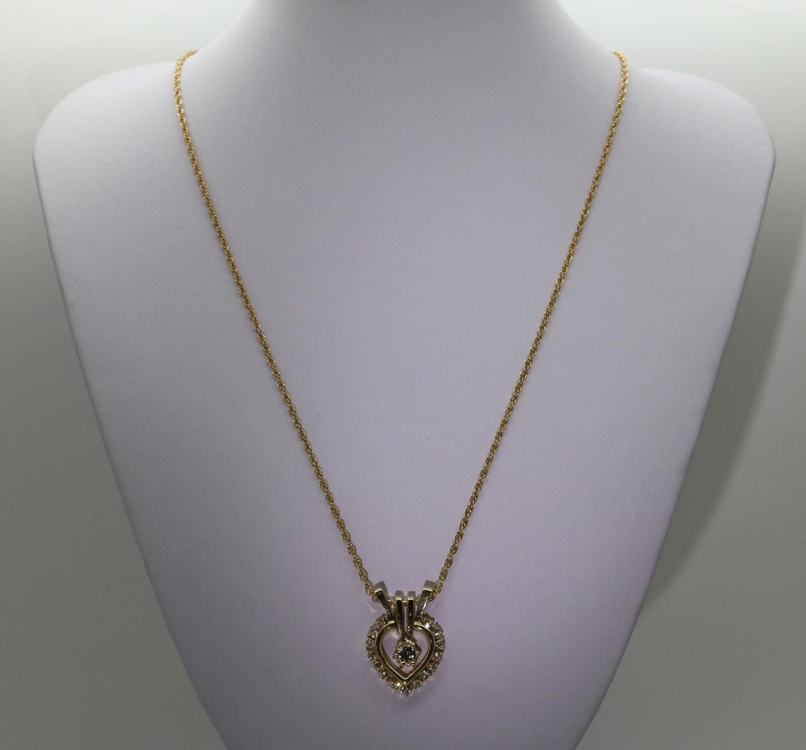 Gold & 16 Diamond Necklace w/ Solitaire Pure 14k YG Two-Piece Pendant 24” Chain