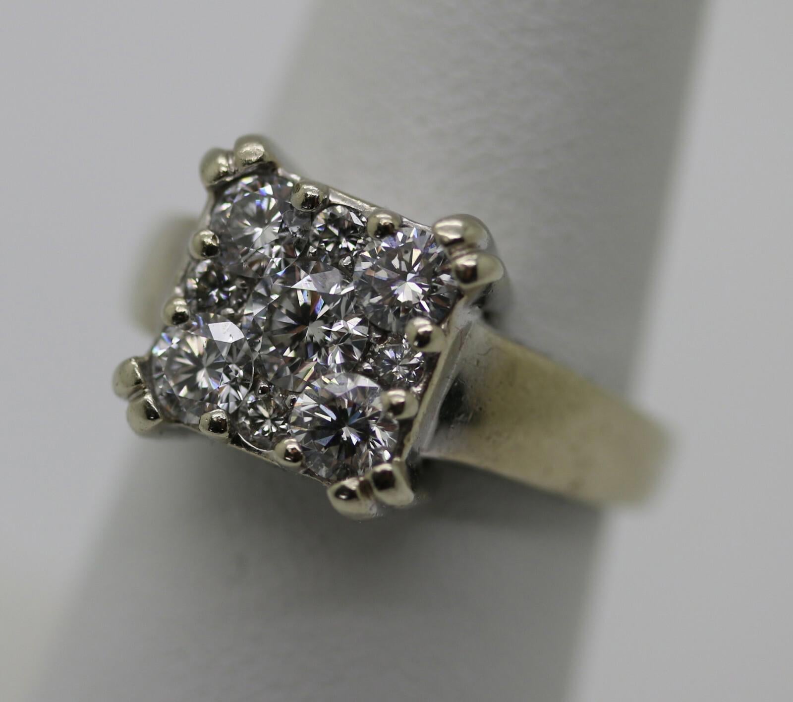 Fantasy Diamond Corp. (Pat.6591633) 14K White Gold 9 Diamonds Ring (Size 7) NICE