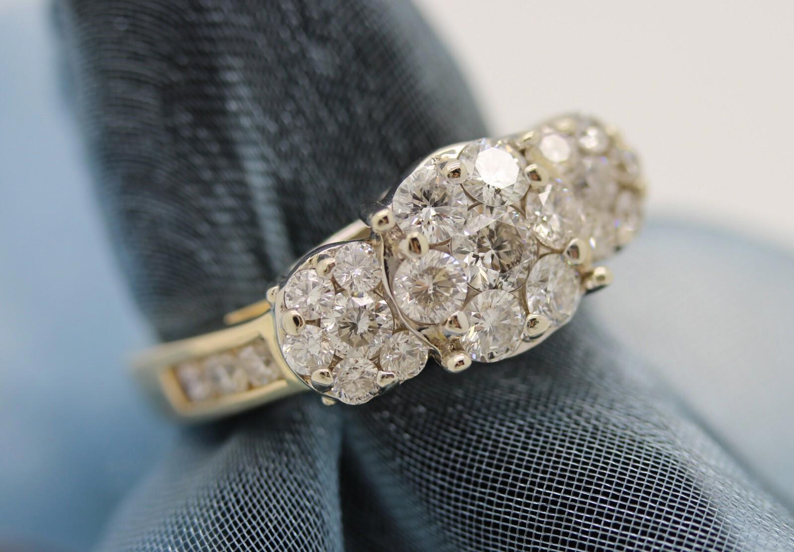 Stunning Patented Flower Cluster Diamond 14k Solid Two-Tone Gold Ring 1.35 TCW 
