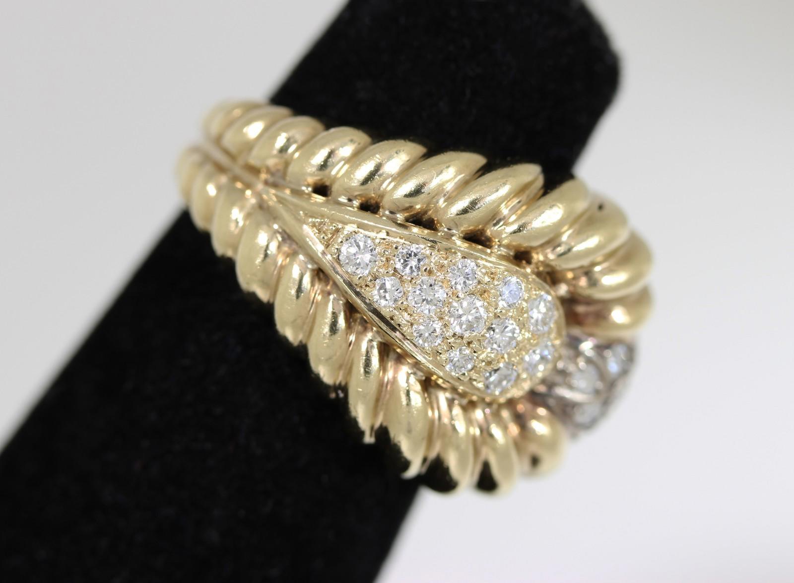 Rare Vintage Paisley Teardrop ESTATE Ring 18k Solid YG with 0.4ct TCW Diamonds