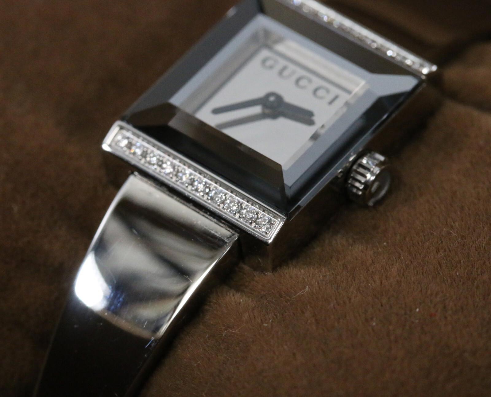 Gucci G Frame Diamond Bezel 128.5 Quartz Watch Ladies Mirror Dial Japan - MINT