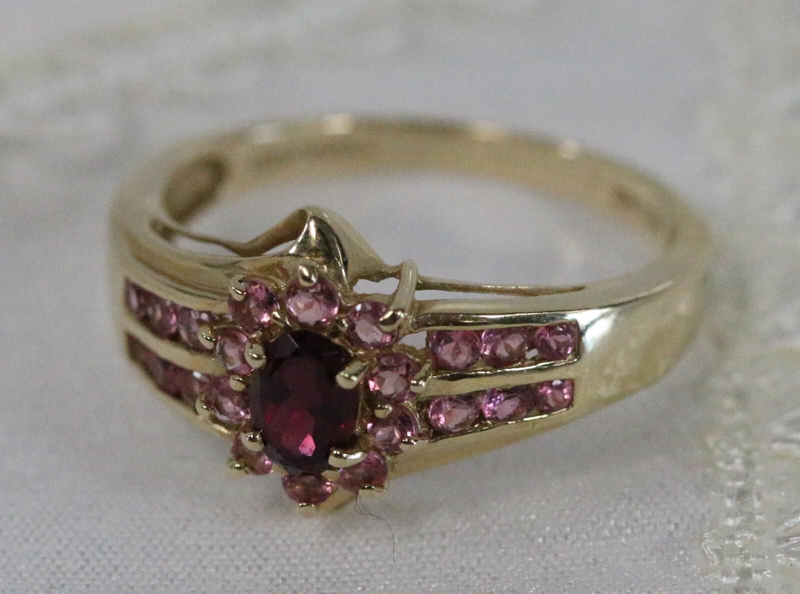 Modern STS 14K Gold Deep Pink & Light Pink Tourmaline Ring Thailand Size 10 1/4