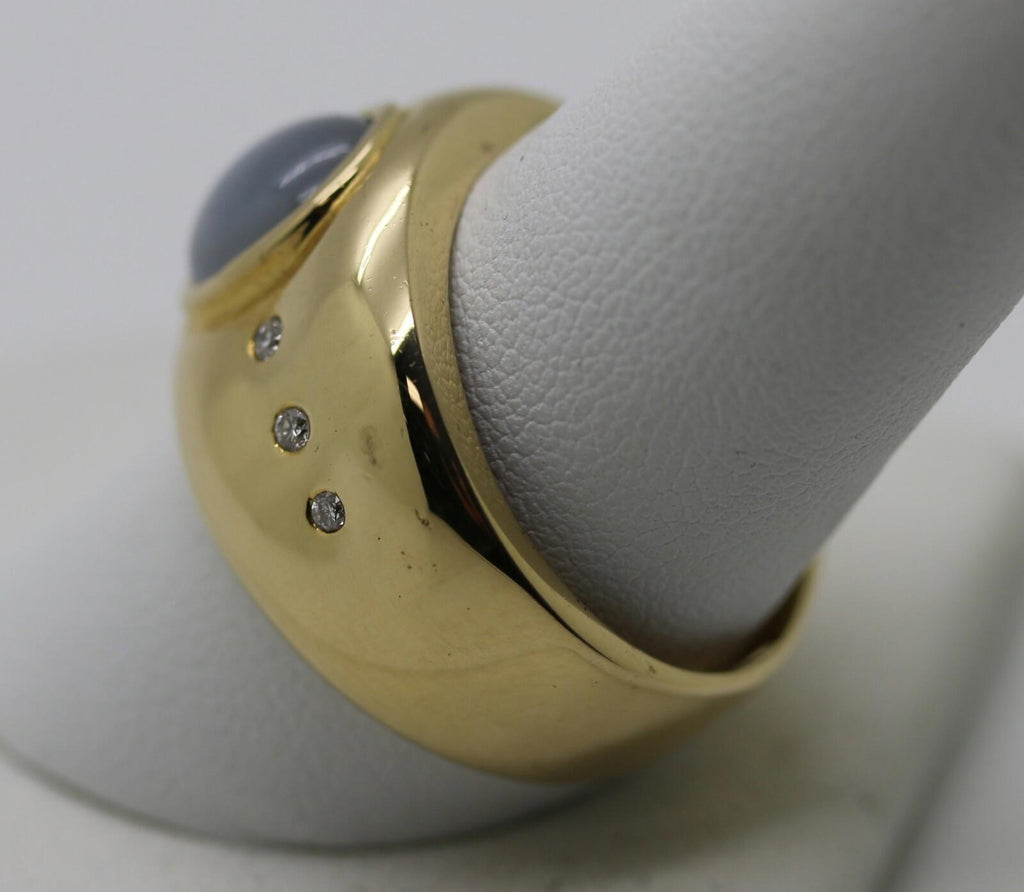 18 Karat Yellow Gold Men's Moonstone Ring w/ Diamonds Size 10.5 "GPG" Excellent!