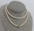 Vintage Flower Clasp Pearl Necklace 14k Gold w/ Diamonds 36" Cultured 8-8.5mm