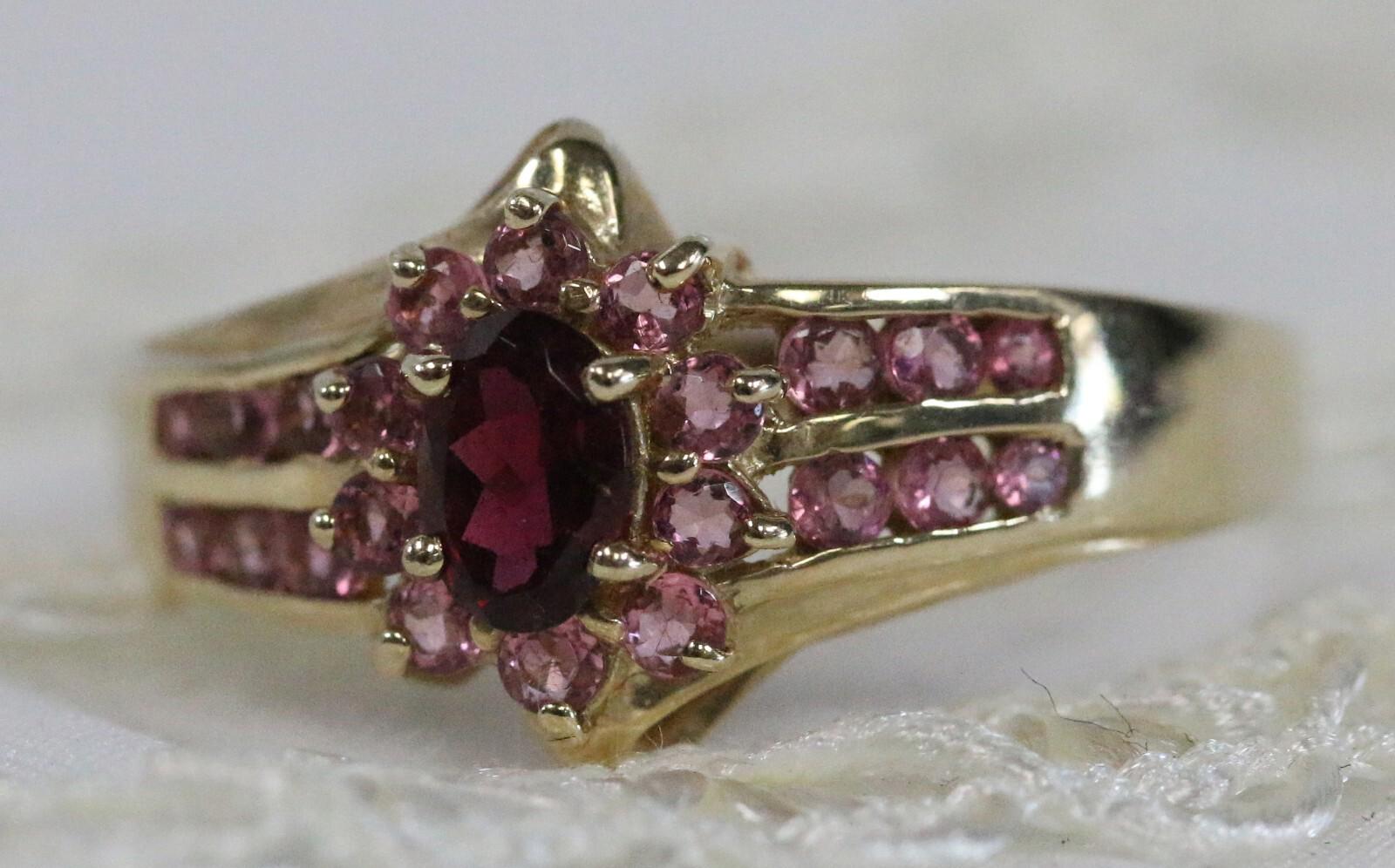 Modern STS 14K Gold Deep Pink & Light Pink Tourmaline Ring Thailand Size 10 1/4