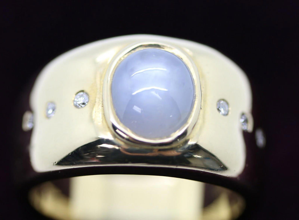 18 Karat Yellow Gold Men's Moonstone Ring w/ Diamonds Size 10.5 "GPG" Excellent!