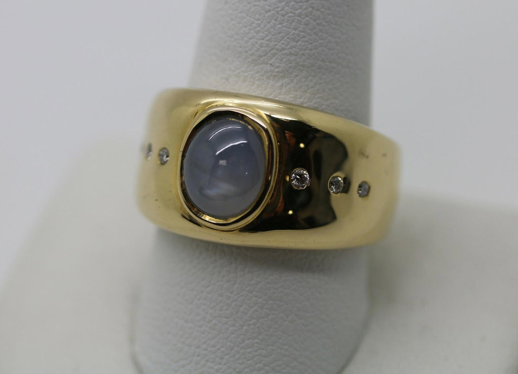 18 Karat Yellow Gold Men's Moonstone Ring w/ Diamonds Size 10.5 "GPG" Excellent!