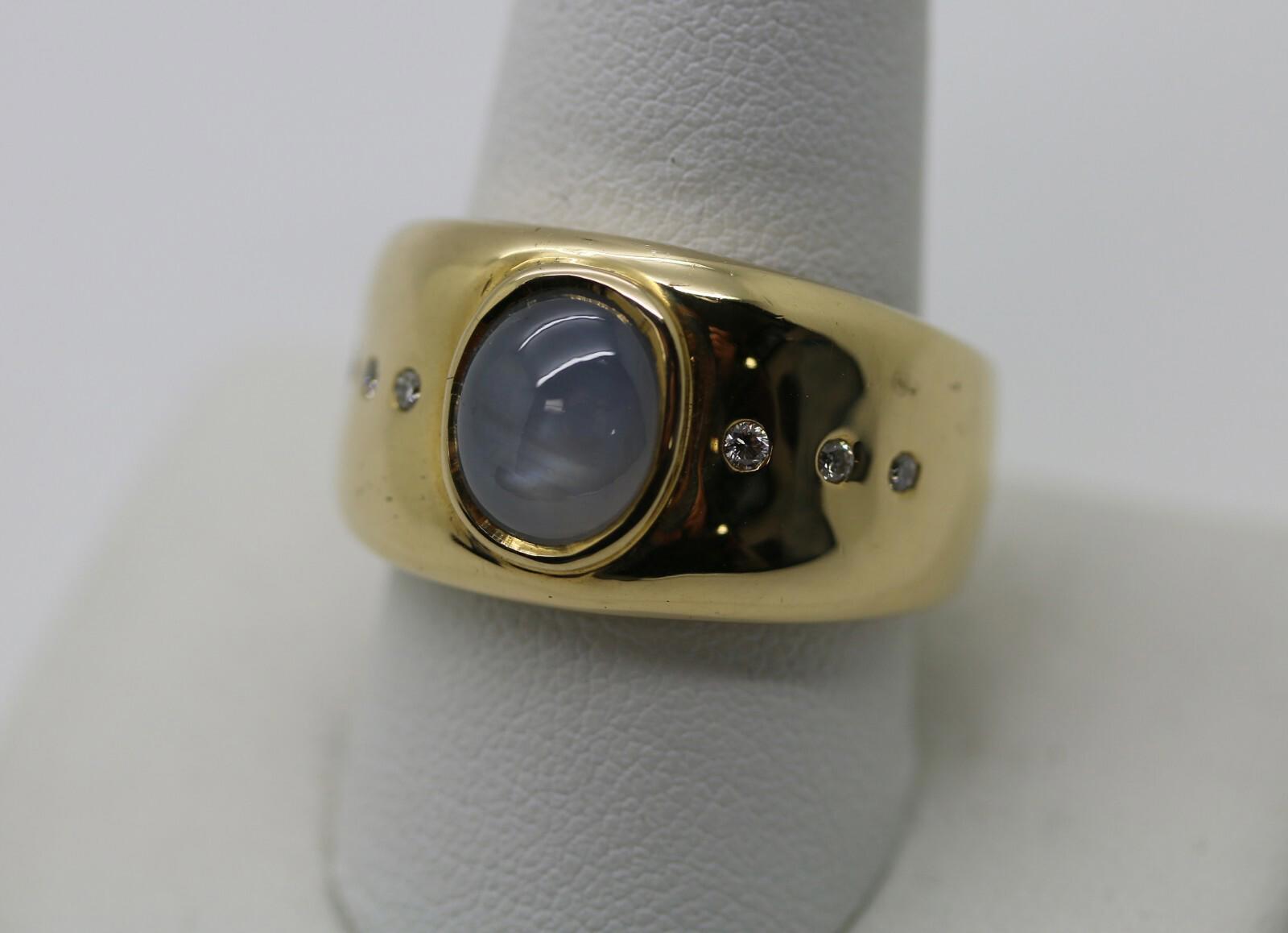 18 Karat Yellow Gold Men's Moonstone Ring w/ Diamonds Size 10.5 "GPG" Excellent!