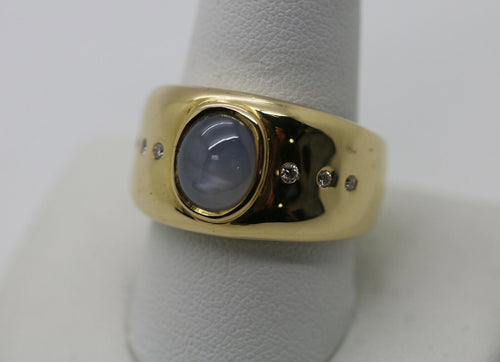 18 Karat Yellow Gold Men's Moonstone Ring w/ Diamonds Size 10.5 "GPG" Excellent!