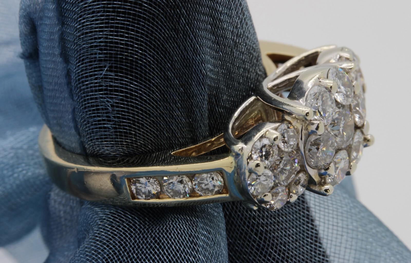 Stunning Patented Flower Cluster Diamond 14k Solid Two-Tone Gold Ring 1.35 TCW 