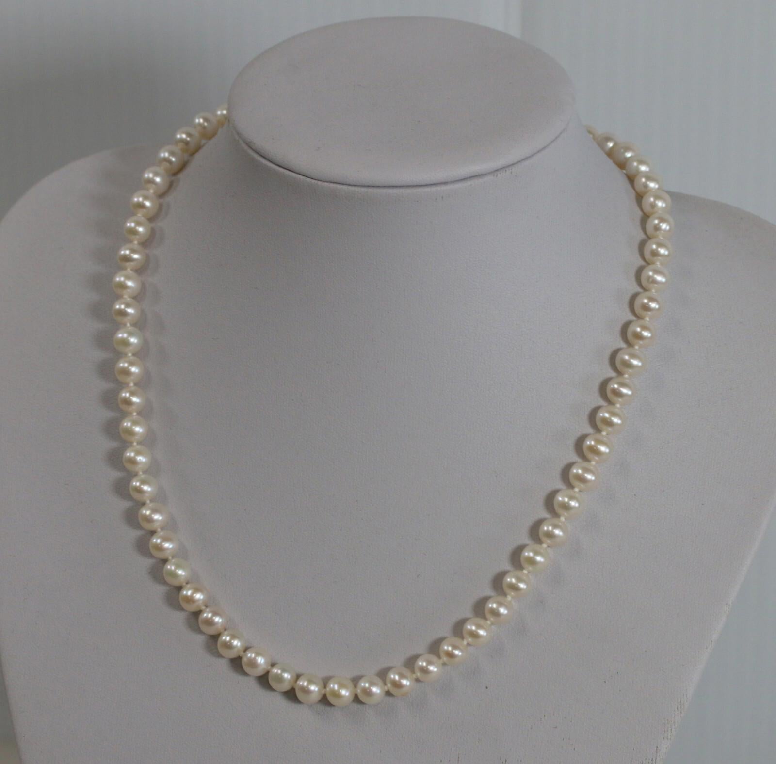 FIC Pearl Necklace 14k Yellow Gold Clasp 18" 6.5-7mm Pearls Handmade Cultured