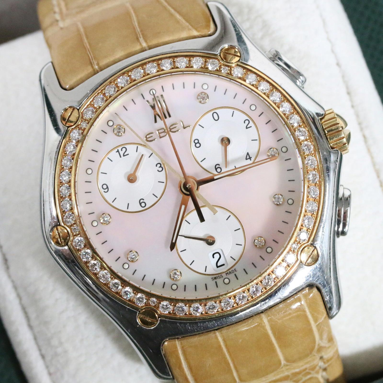 Ebel Classic Wave 18k Gold/Diamond Mother of Pearl Dial Chronograph 1251F4 NICE!