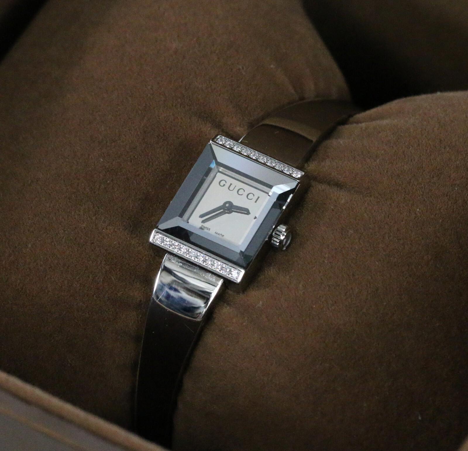 Gucci G Frame Diamond Bezel 128.5 Quartz Watch Ladies Mirror Dial Japan - MINT