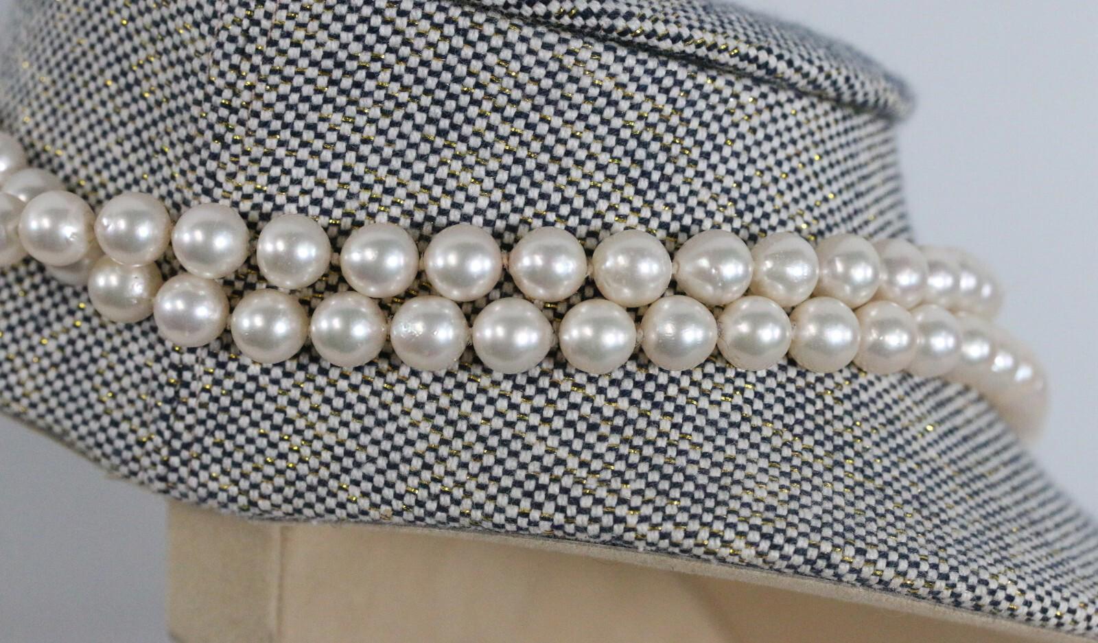 Vintage Flower Clasp Pearl Necklace 14k Gold w/ Diamonds 36" Cultured 8-8.5mm