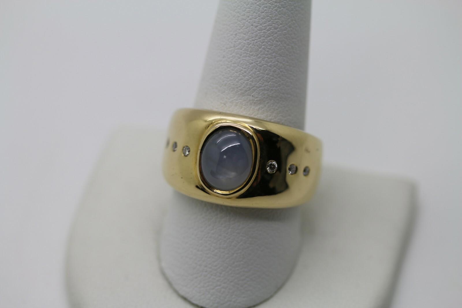 18 Karat Yellow Gold Men's Moonstone Ring w/ Diamonds Size 10.5 "GPG" Excellent!