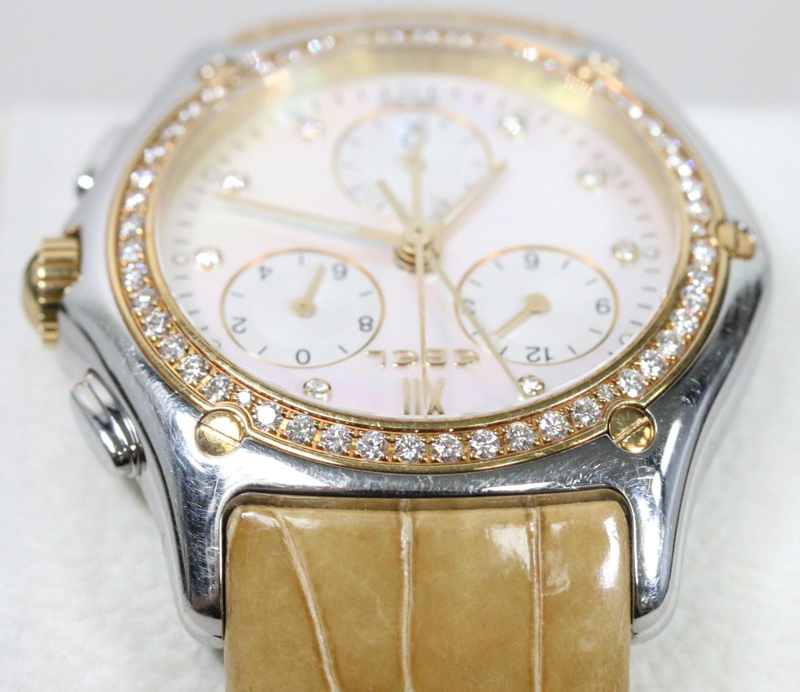 Ebel Classic Wave 18k Gold/Diamond Mother of Pearl Dial Chronograph 1251F4 NICE!