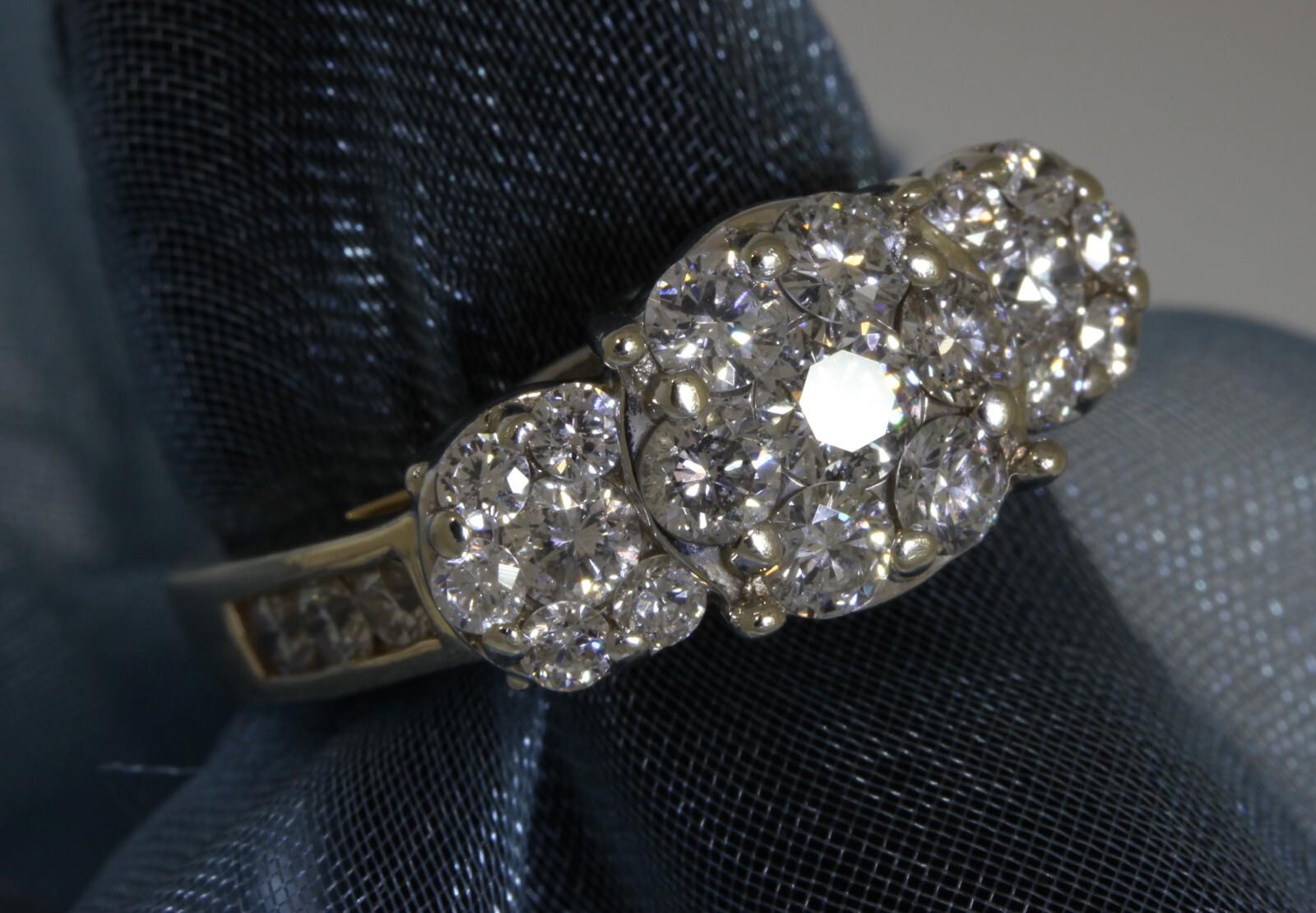 Stunning Patented Flower Cluster Diamond 14k Solid Two-Tone Gold Ring 1.35 TCW 