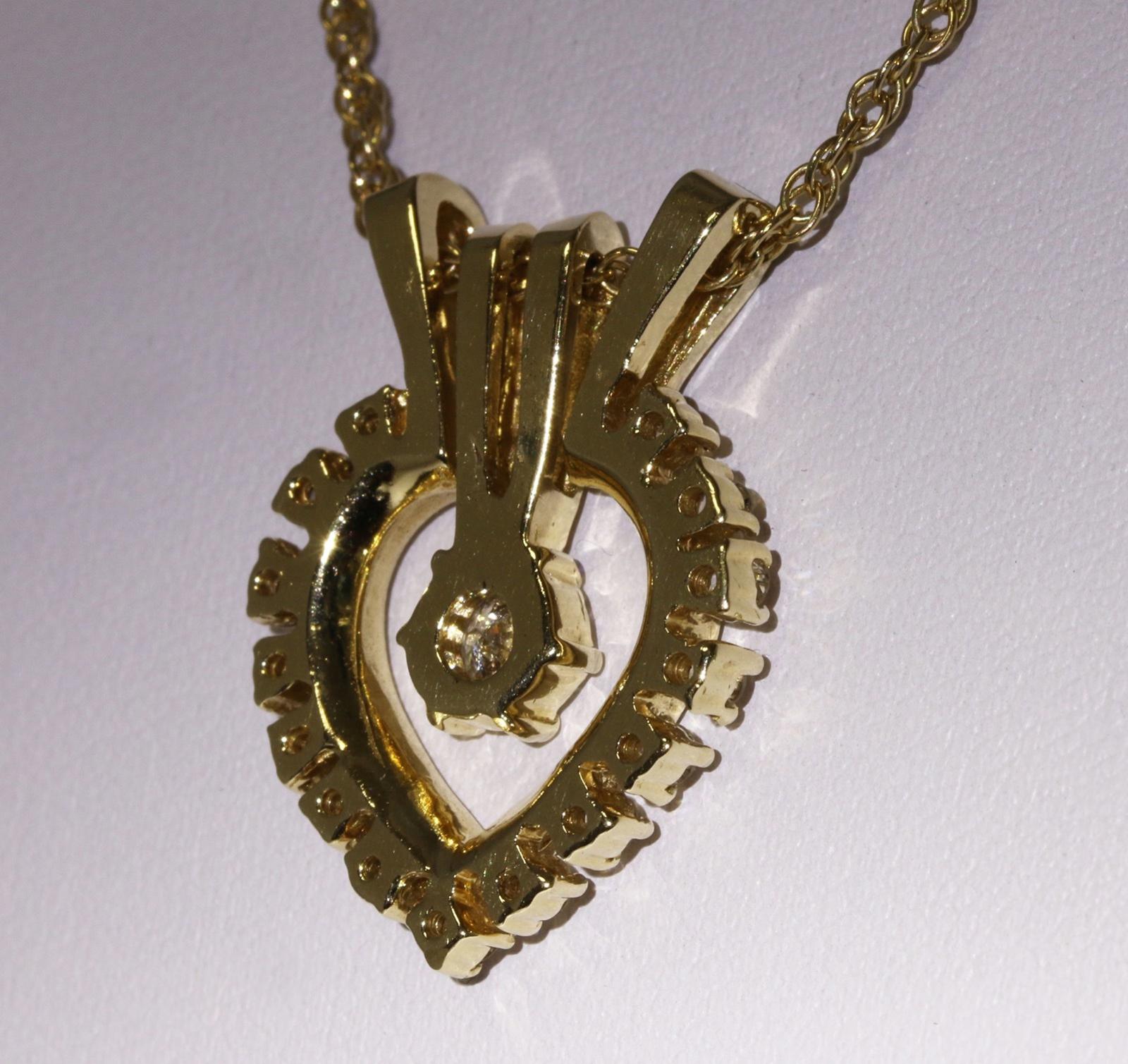 Gold & 16 Diamond Necklace w/ Solitaire Pure 14k YG Two-Piece Pendant 24” Chain