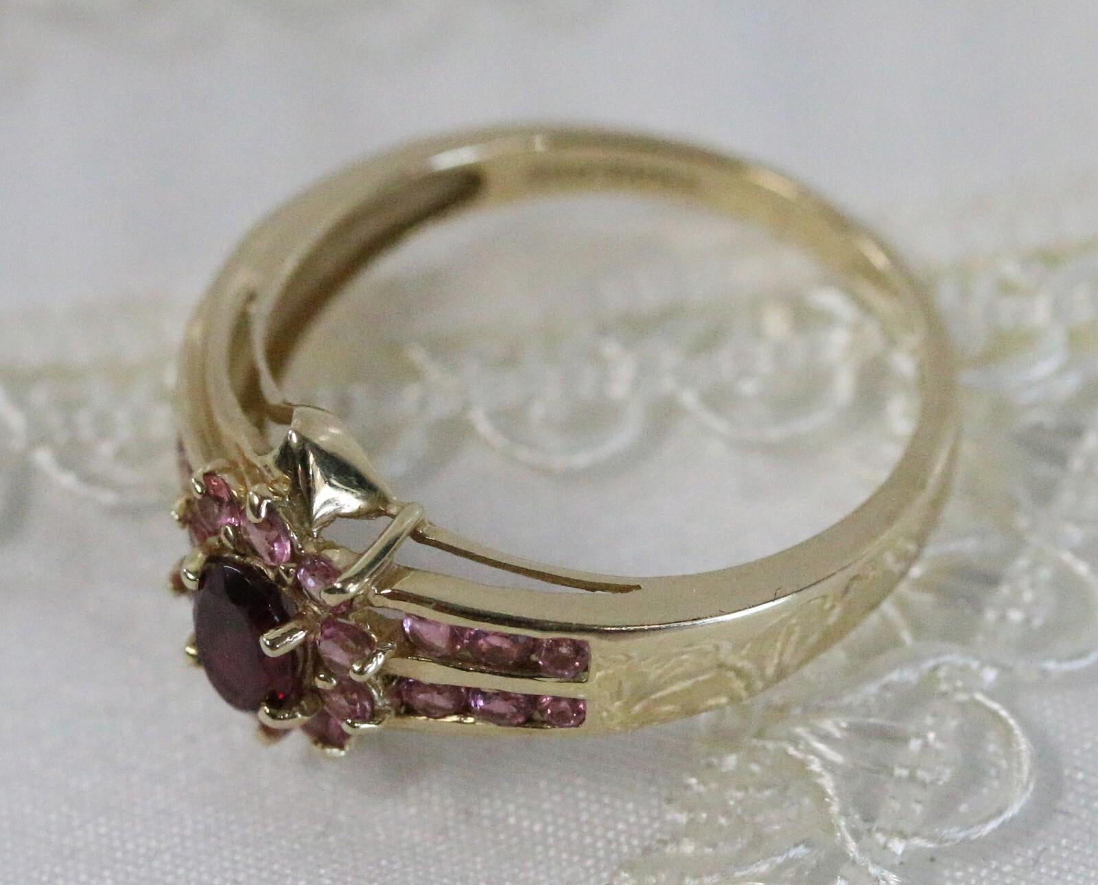 Modern STS 14K Gold Deep Pink & Light Pink Tourmaline Ring Thailand Size 10 1/4