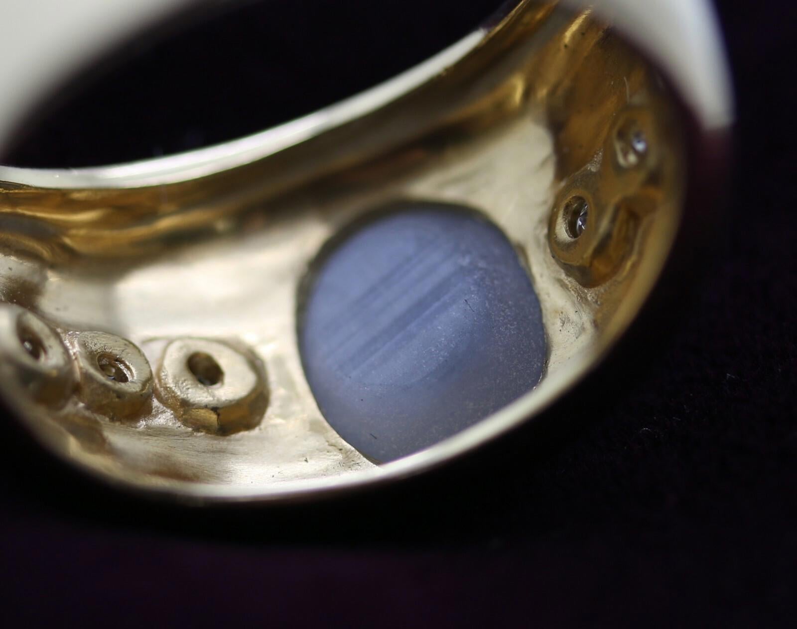 18 Karat Yellow Gold Men's Moonstone Ring w/ Diamonds Size 10.5 "GPG" Excellent!