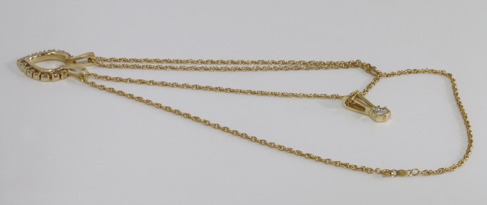 Gold & 16 Diamond Necklace w/ Solitaire Pure 14k YG Two-Piece Pendant 24” Chain