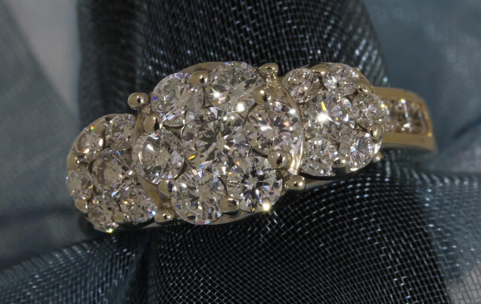 Stunning Patented Flower Cluster Diamond 14k Solid Two-Tone Gold Ring 1.35 TCW 