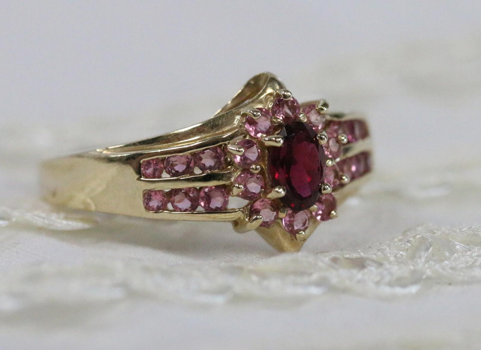 Modern STS 14K Gold Deep Pink & Light Pink Tourmaline Ring Thailand Size 10 1/4