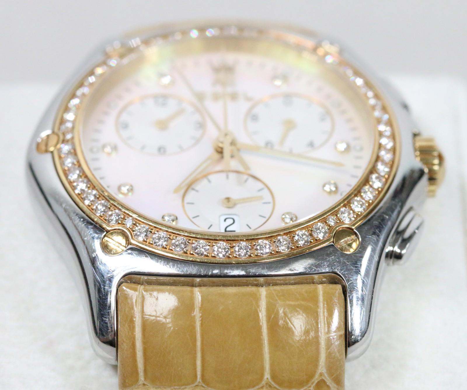 Ebel Classic Wave 18k Gold/Diamond Mother of Pearl Dial Chronograph 1251F4 NICE!