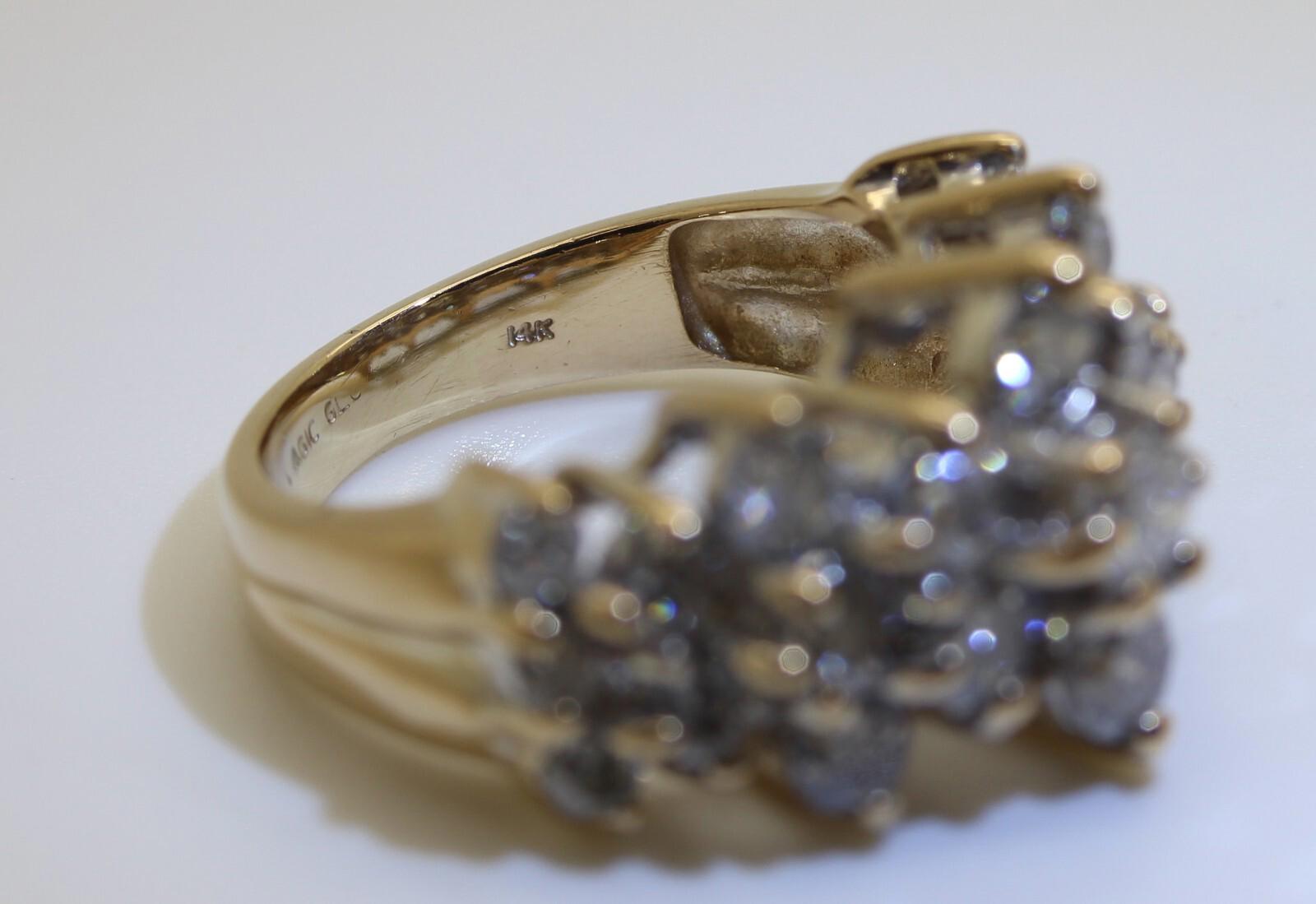 Magic Glo Band, 14k YG Pyramid Style Diamond Ring with 2.7 Total Carat, sz 4.75